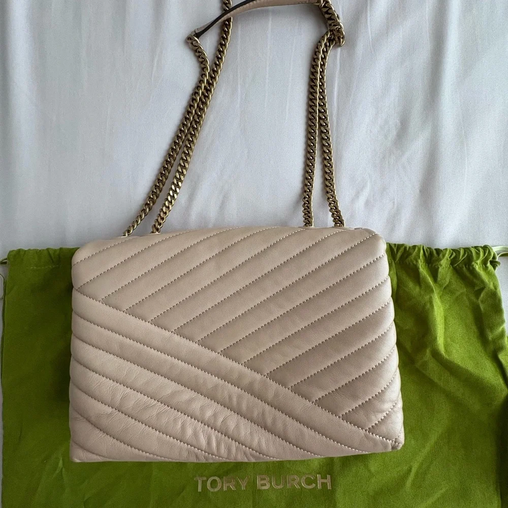 Tory Burch Blush Quilted Leather Shoulder Bag with Gold Chain